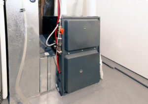 An electric furnace in a basement